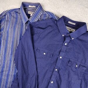 Express Button Down Shirt Bundle Mens L Blue Striped and Patterned Fitted